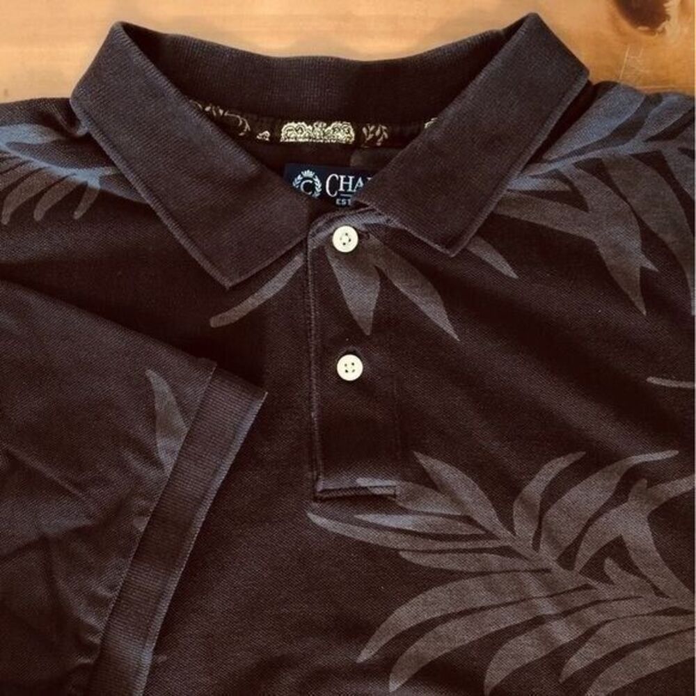Chaps men's XL Dark Brown Floral Short Sleeve Pullover 100% Cotton Polo Shirt